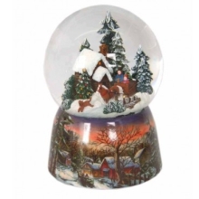 Porcelain Musical Snow Globe Winter House and Carriage MusicBoxWorld (55119)